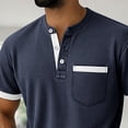 thumbnail image 6 of Mens Shirts Short Sleeve Button Tops Summer Casual Loose Fitting Color Block Knit Tee Shirts with Pocket, 6 of 7