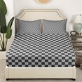 thumbnail image 3 of Erosebridal Checkered Gingham Bed Sheets Set Full Size, Grey Bed Sheets Full, Rectangle Geometry Decor, 4-Piece, 3 of 7