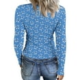 thumbnail image 3 of Women Long Sleeve Crew Neck Ribbed Knit Slim Fit Shirts Floral Print Tunic Tee Tops, 3 of 4