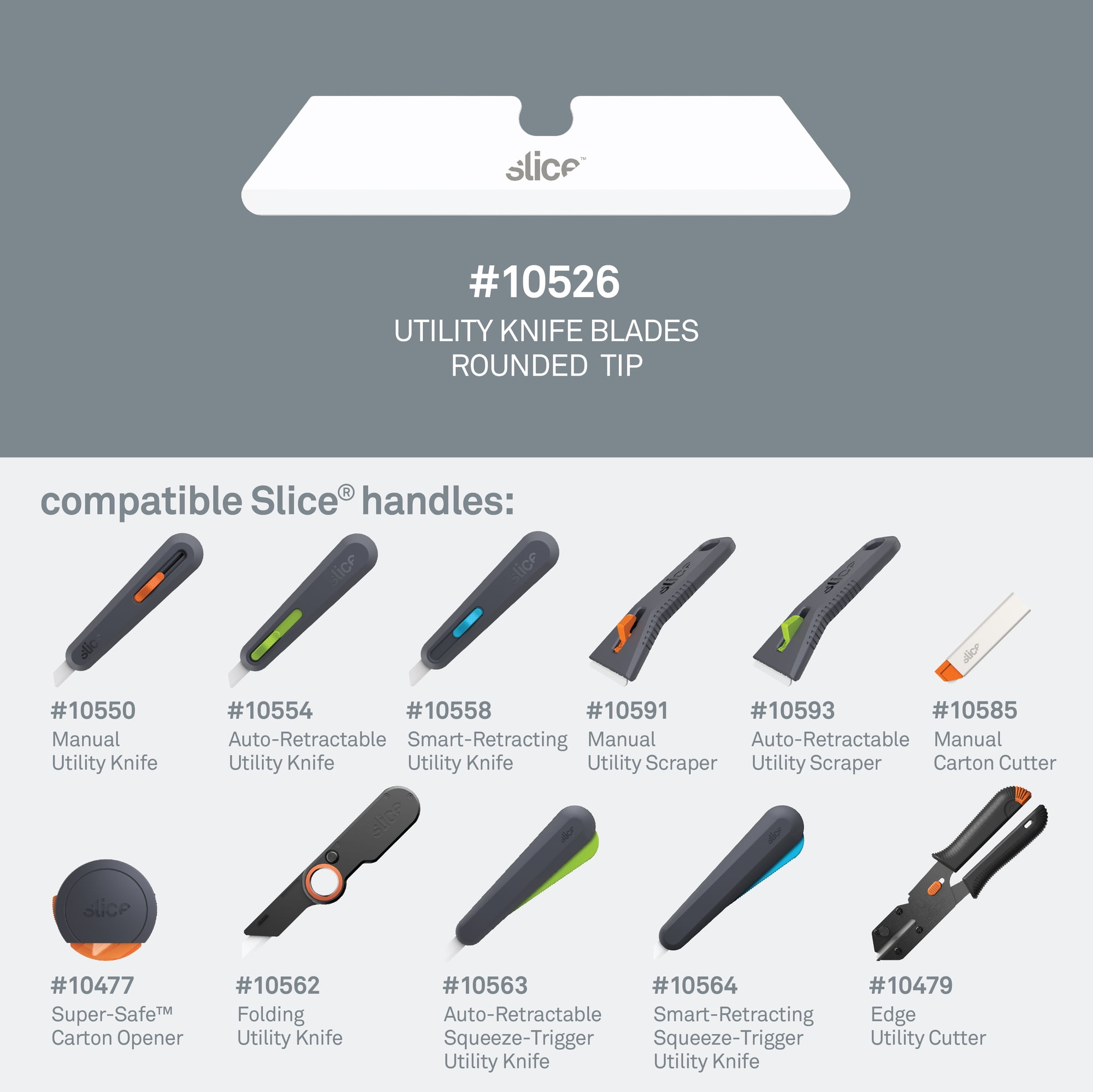 Slice 10526 Replacement Utility Knife Blades - Rounded Tip - Finger-Friendly, Micro Ceramic Safety Blade | Never Rusts - Pack of 3