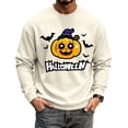 thumbnail image 4 of Halloween Pullover for Men Long Sleeve Cartoon Pumpkin Bat Print Crew Neck Shirts Lightweight Retro Fall Streetwear Costumes Beige 4XL, 4 of 5