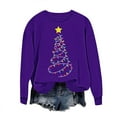 thumbnail image 2 of SYMOID Womens Purple Festive Christmas Tree Sweatshirt - 100% Polyester Loose Crew Neck Long Sleeve String Lights Yellow Star Graphic,Size M, 2 of 5