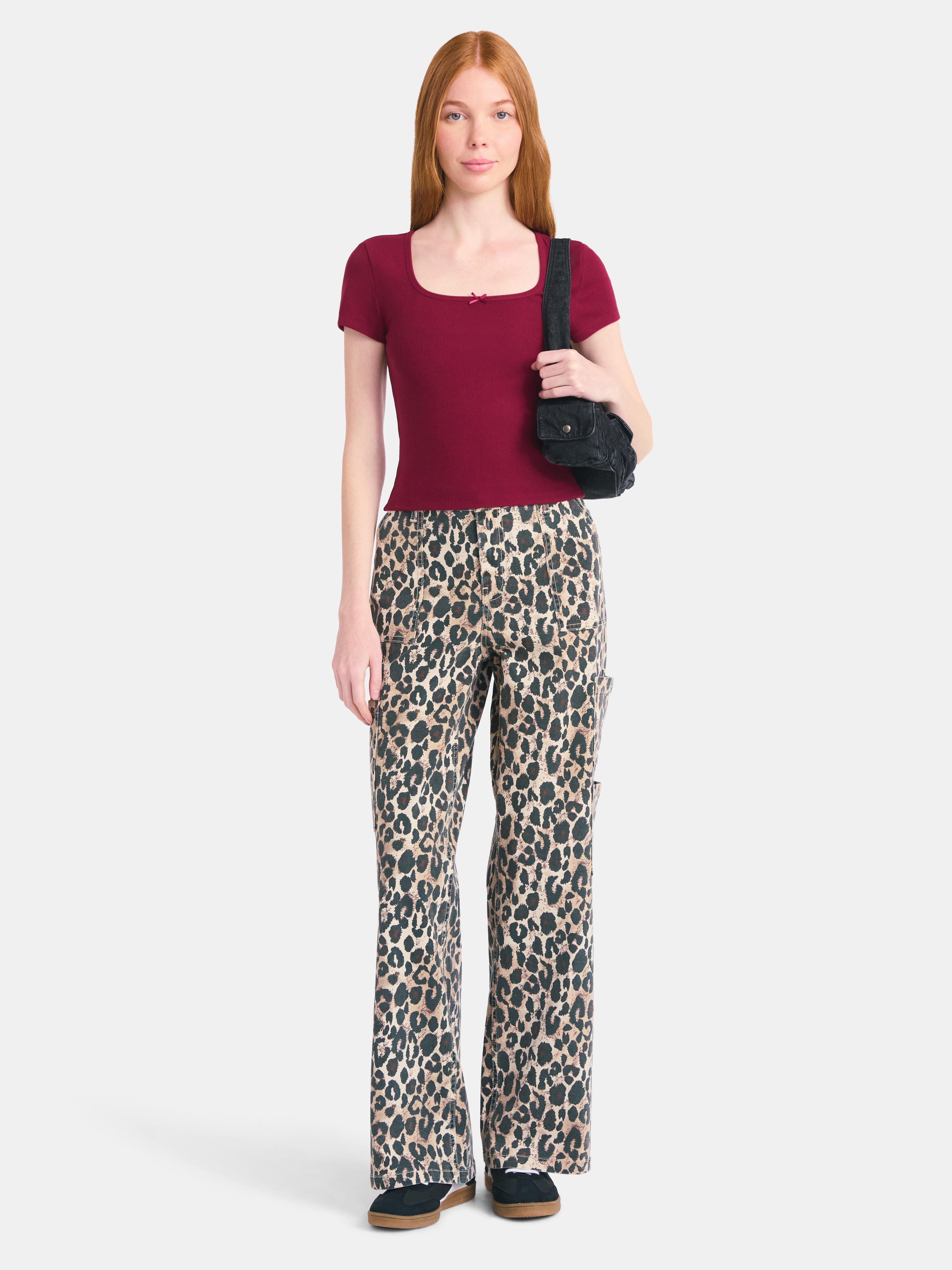 No Boundaries Square Neck Tee with Satin Bow, Women's