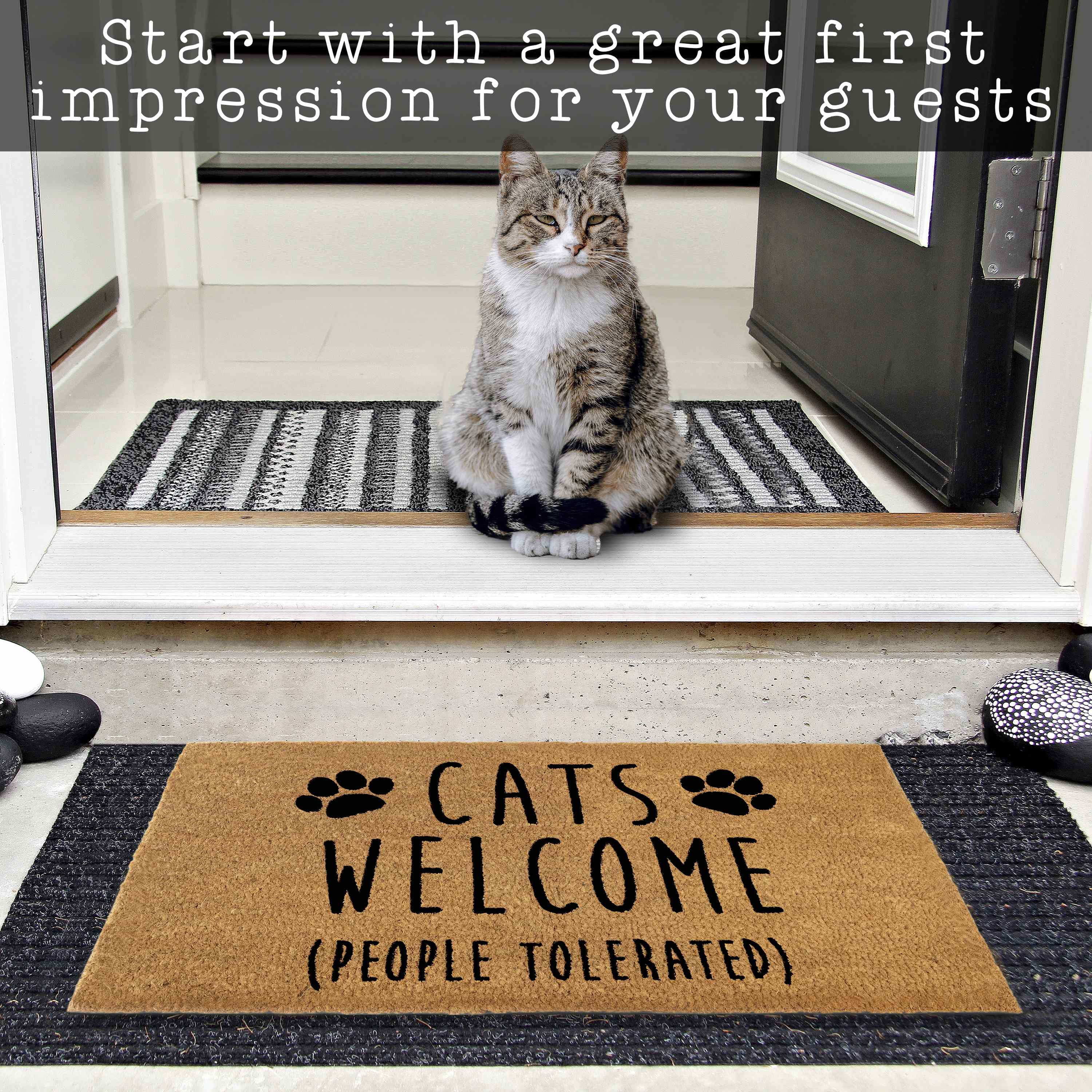 MAINEVENT Cats Welcome People Tolerated Doormat 30x17 Inch, Funny Outdoor Welcome Mat for Outside