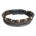 thumbnail image 2 of Pulsera de cuentas de ojo de piedra volcánica natural Pulsera moldeadora Pulsera de ágata con cuerda de piel de vaca un calentador, 2 of 3