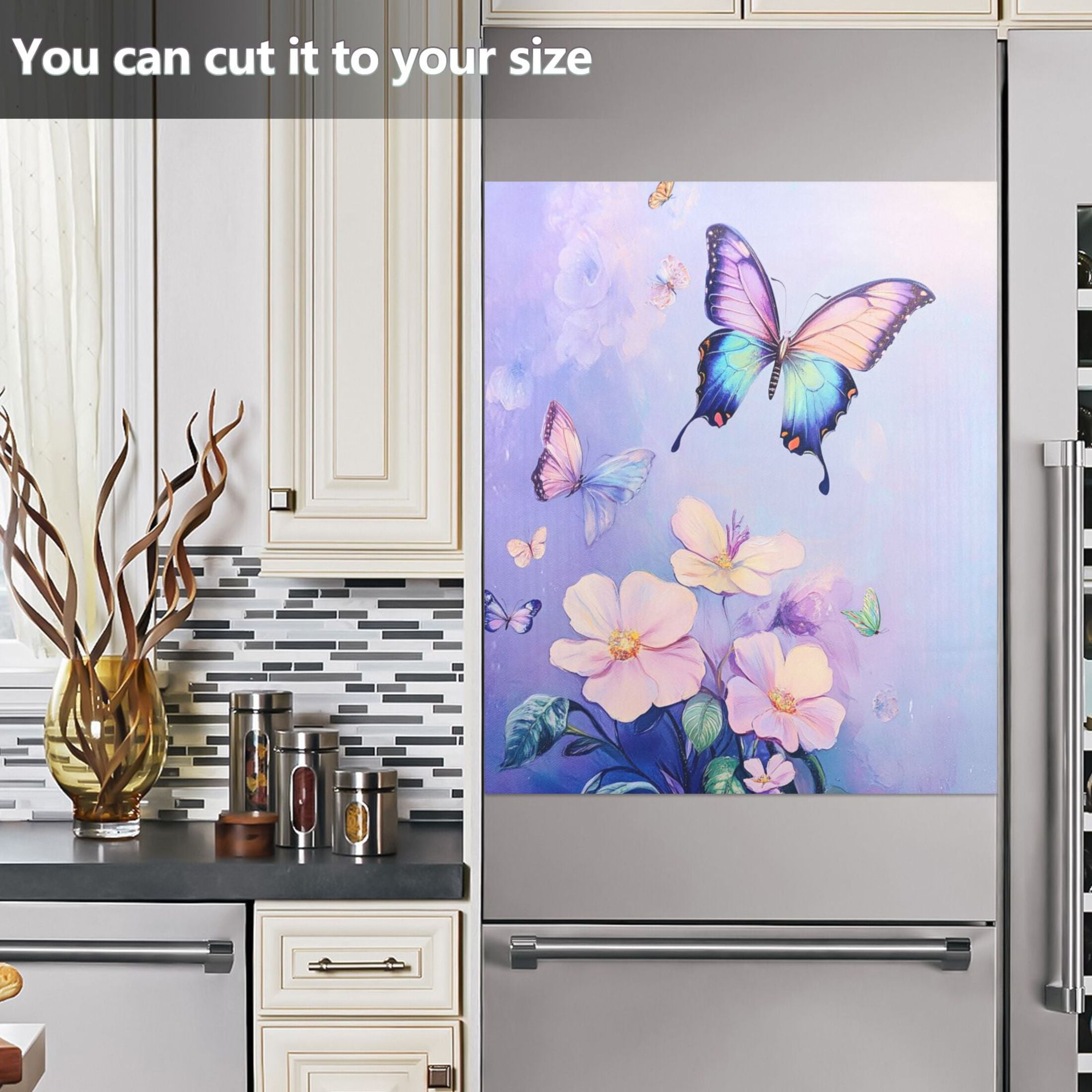 Dishwasher Magnetic Sticker 23x26 Inch Refrigerator Magnetic Sticker Washing Machine Magnetic Sticker Kitchen Panel Magnetic Sticker Home Decor Light Purple Rainbow Butterfly