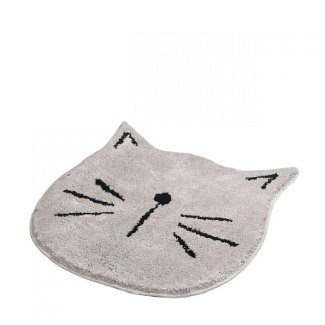 Microfiber Doormat Creative Cat Face Soft Fluffy Bath Rugs , Non Slip Carpet Bathroom Home Living Room Mat, 23x23 Inch (Grey)