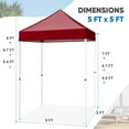 thumbnail image 4 of COOS BAY 5 x 5 Steel Outdoor Pop-up Canopy Tent, Portable Straight Leg Gazebo Instant Canopy,Burgundy, 4 of 9