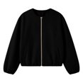 thumbnail image 3 of Women's Wool Blend Zip-Up Casual Jacket Ghalytn Round Neck Cropped Long Sleeve Loose Outerwear with Pockets, 3 of 8