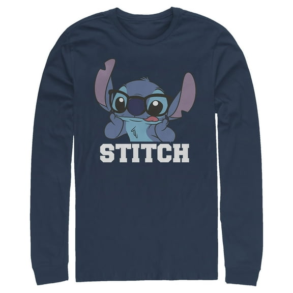 Men's Lilo & Stitch Silly Black Glasses Long Sleeve Shirt Navy Blue 2X Large