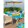 thumbnail image 5 of Outdoor Tablecloth with Umbrella Hole for Patio/Picnic/Party/Camping, Summer Swimming Pool Waterproof Table Cloth Rectangle Table Cover Washable, Floral Plumeria Leaves Blue Plaid (60"x 102"), 5 of 8