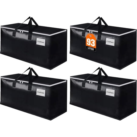 Extra Large Moving Boxes-Moving Bags with Zipper Carrying Handles and Tag Pocket-Moving Supplies for Space Saving-Totes for Storage - for moving Storage Camping and Travel 93L-4 Pack