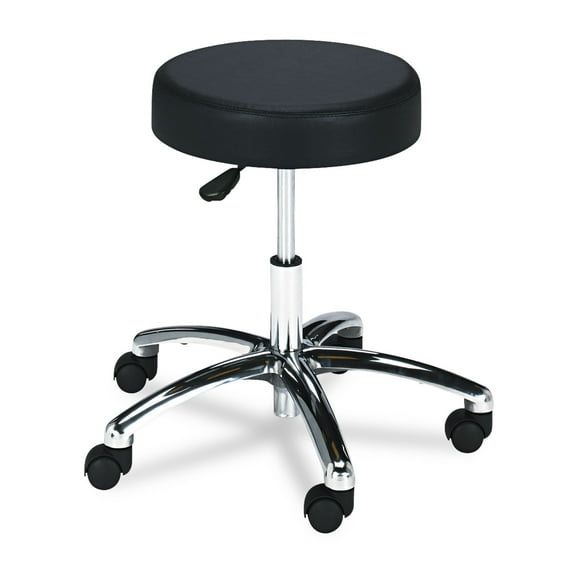 Safco Pneumatic Lab Stool, Backless, Supports Up to 250 lb, Black Seat, Chrome Base