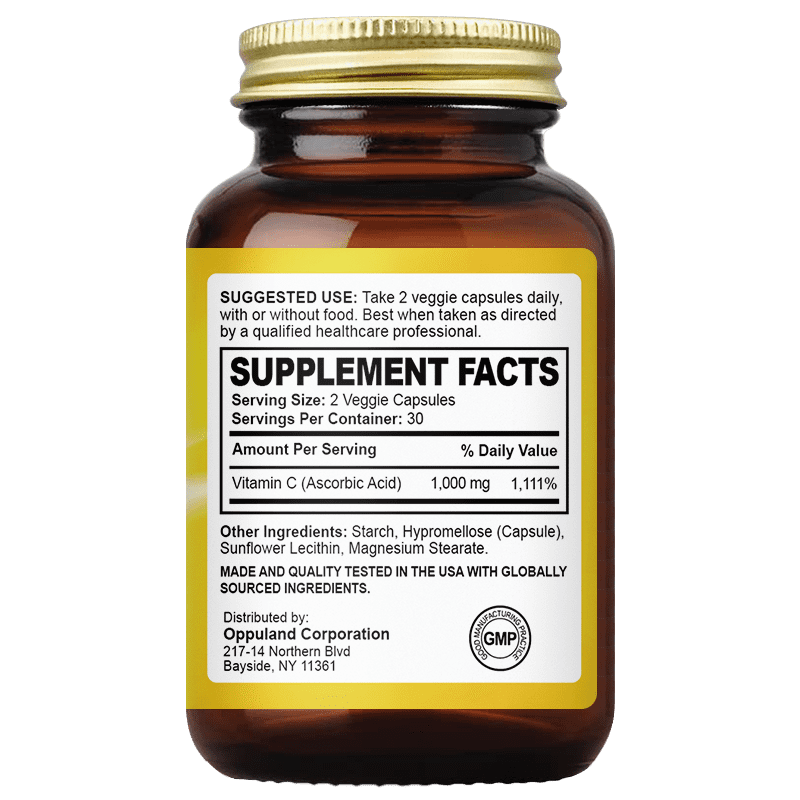 Oppuland Liposomal Vitamin C 1000mg - High Absorption Immune Support, Antioxidant & Skin Health - 60 Veggie Capsules, Glass Bottle Packaging - Made in USA by Oppuland