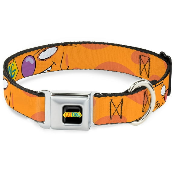Nickelodeon Pet Collar, Dog Collar Metal Seatbelt Buckle, Catdog Stretch Catdog Logo, 9.5 to 13 Inches 1.0 Inch Wide