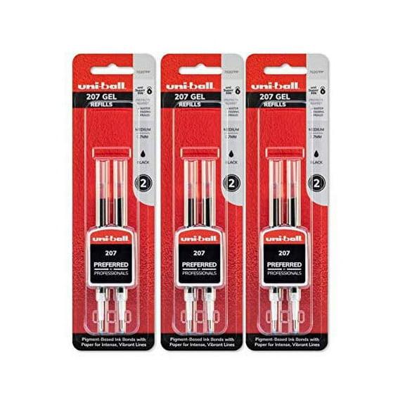 Uniball Ink Pen Refills for Uni-Ball Signo 207, Medium Point, 0.7 mm, Black, 6 Count, 3 Pack