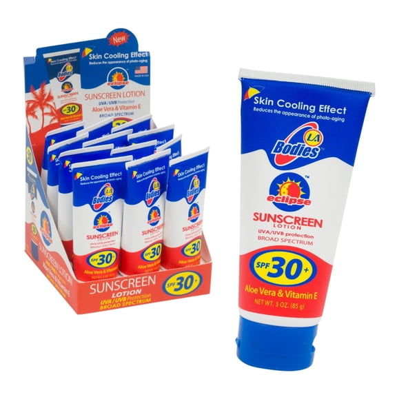 LA BODIES Eclipse Sunscreen Lotion with Aloe Vera And Vitamin E Variety Of Spf 30 (3 oz) Pack of 3