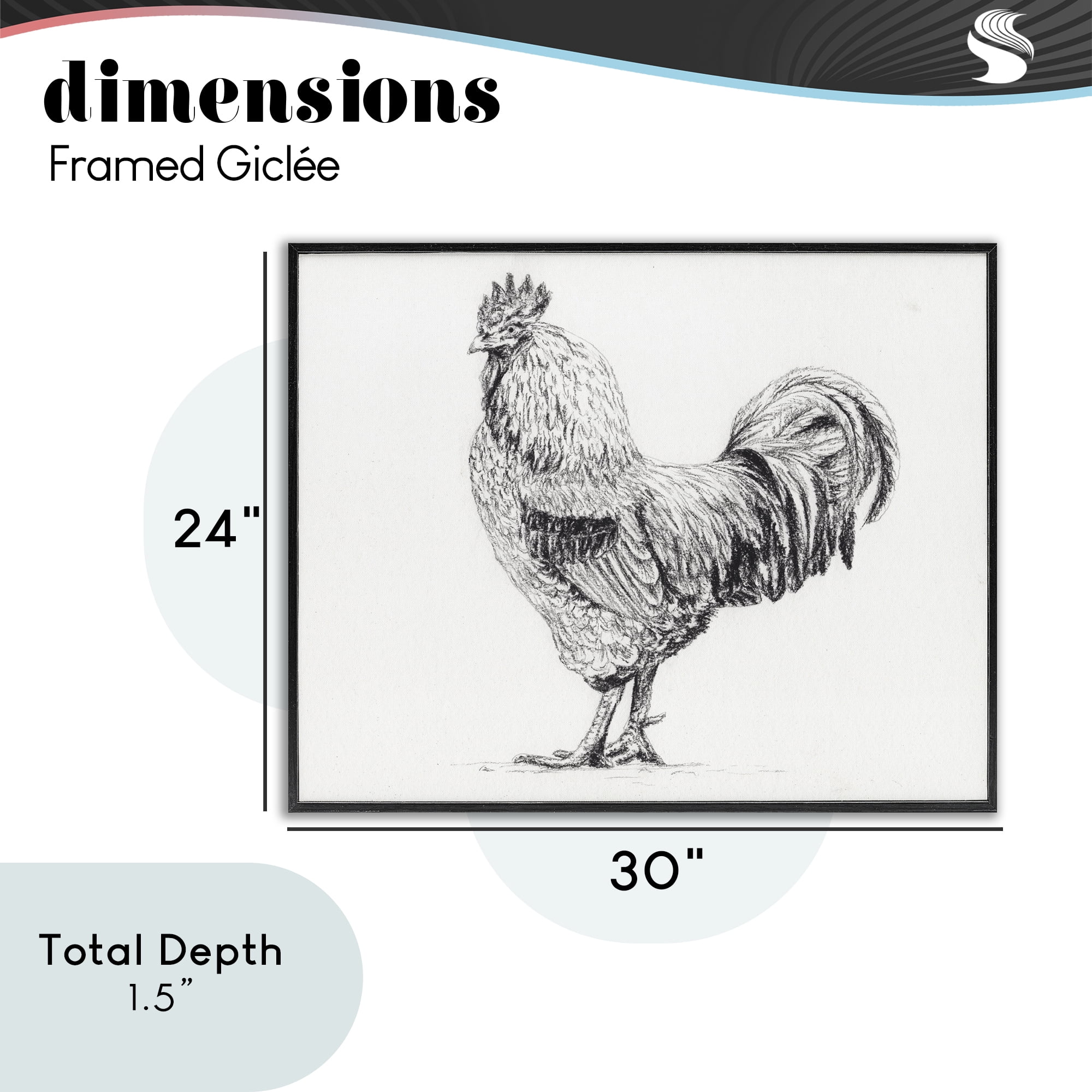 Stupell Industries Rooster in Charcoal Black Framed Giclee Art, design by Leah Noel Art
