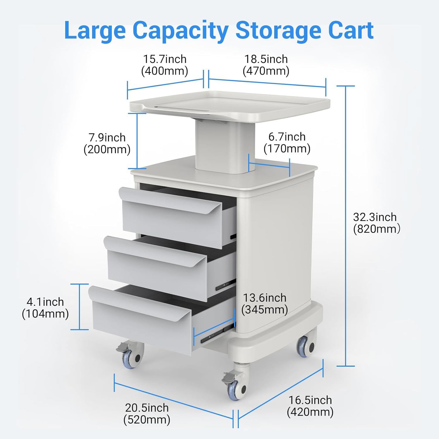 Joreek Mobile Ultrasound Cart with Wheels Medical Cart with 3 Drawers Ultrasound Imaging Scanner Vehicle Rolling Utility for Hospital Office Salon