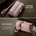 thumbnail image 4 of ELEHOLD Multi-Functional Wallet Case For iPhone 7 / 8 / SE 2022 & 2020, PU Leather Shockproof Card Slots Zipper Pocket Card Holder Phone Case with Detachable Shoulder Strap,Pink, 4 of 10