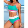 thumbnail image 7 of Attraco Women High Waisted Bikini Sets Sporty Color Block Two Piece Swimsuit Scoop Neck Bathing Suits Shoulder Straps Swimwear, 7 of 7