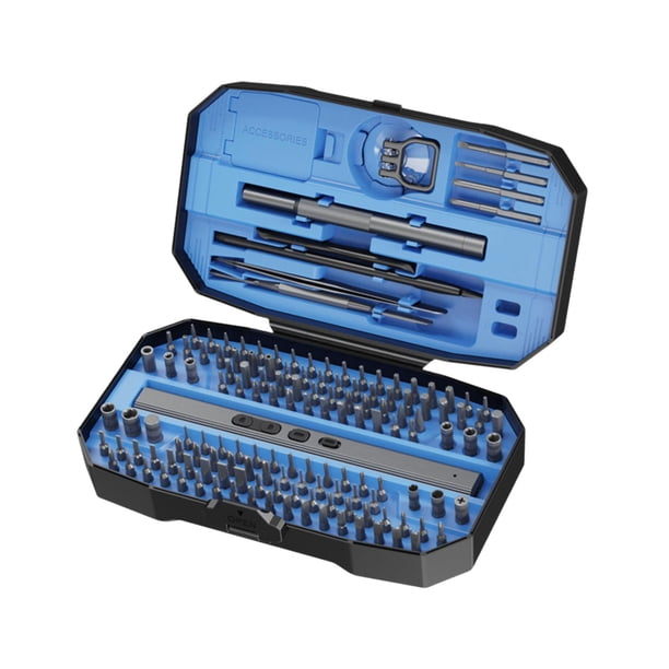 Destornillador electrico,Juego de destornilladores eléctricos recargables,Juego de destornilladores de precisión 153 en 1 de 140 puntas,Herramienta de reparación de destornillador Azul