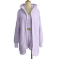 thumbnail image 5 of Miluxas Womens Fuzzy Warm Sherpa Fleece 3 Piece Outfit Fleece Coat Jacket Outwear and Spaghetti Strap Crop Top Shorts Set Purple M(M), 5 of 6