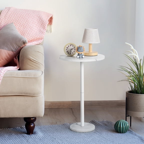 Small Round Side Table, White Pedestal Table with Marble Base for Small Spaces, Drink Table, Martini Table for Sofa Couch Chair Patio