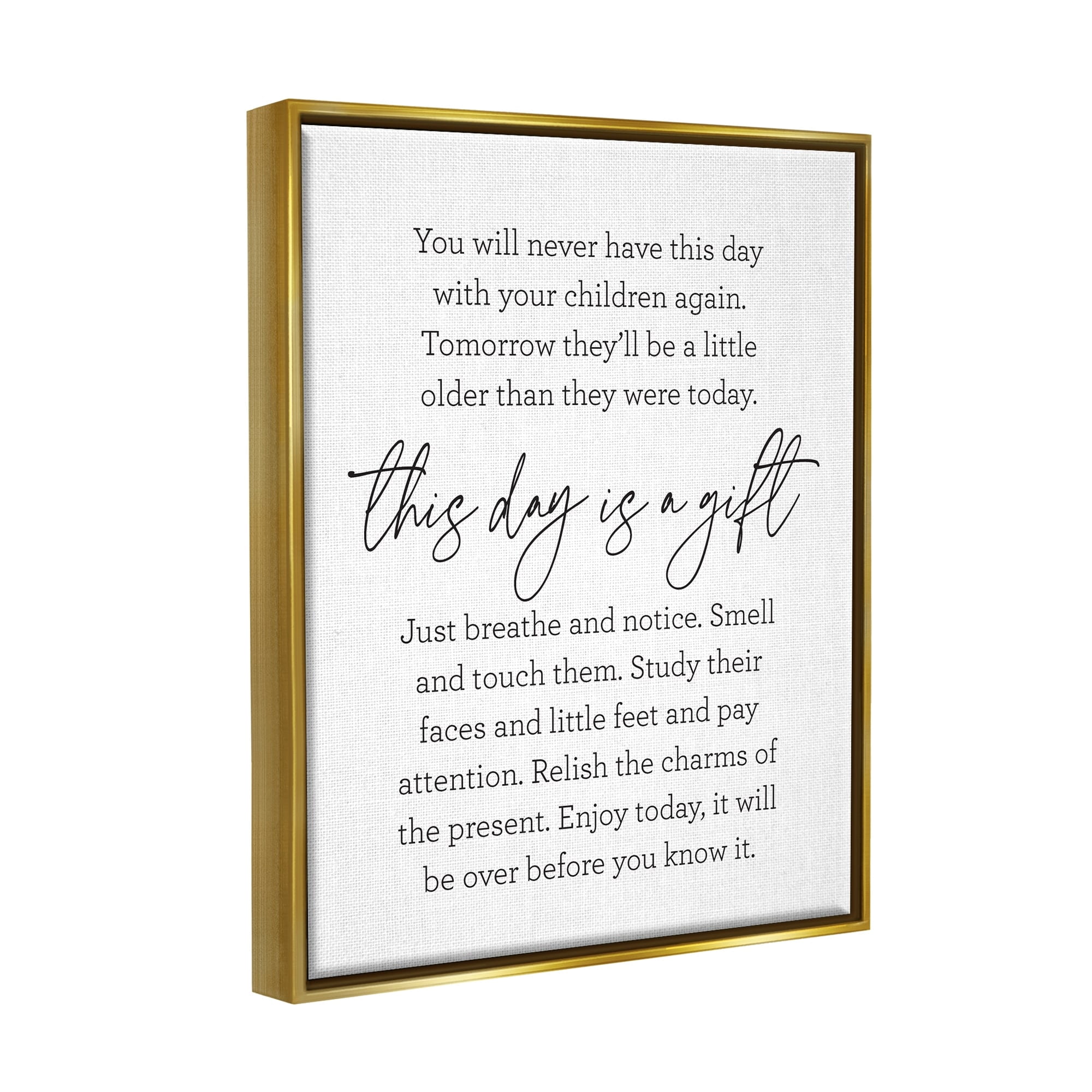 Stupell Industries Today Is A Gift Heartwarming Parenthood Children Quote Graphic Art Metallic Gold Floating Framed Canvas Print Wall Art, Design by Lettered and Lined