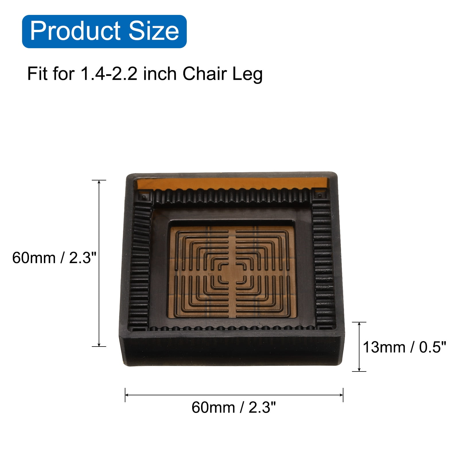 Unique Bargains Rubber Furniture Caster Cup Square Chair Leg Floor Protectors 2.2.in Brown