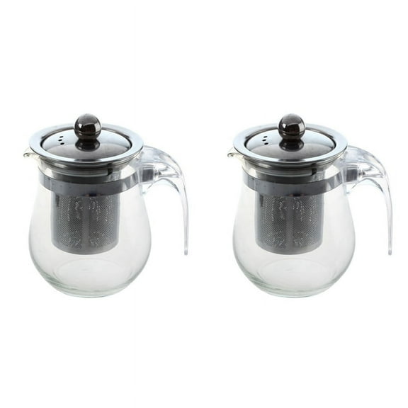2X 350ML Heat- Clear Glass Teapot Stainless Steel Infuser Flower Tea Pot