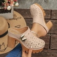 thumbnail image 4 of Rokment Women's Platform Chunky Block High Heels Clogs and Mules Spring Summer Fashion Metallic Buckles Leather Hollow out Closed Toe Lug Sole Heeled Backless Dress Slides Sandals Beige Size 9, 4 of 7