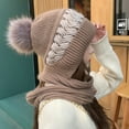 thumbnail image 4 of Santa Hats Women Solid Integrated Ear Windproof Hat Scarf Hooded Scarf Winter 2 In 1 Scarf Knitted Hat, 4 of 5