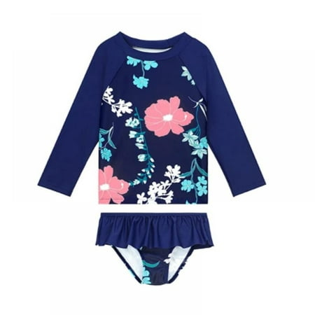 

Uccdo 3-9Y Girls Two-Pieces Rash Guards Swimsuit Long Sleeve Floral Swim Shirts+Ruffled Bottoms Bathing Suit