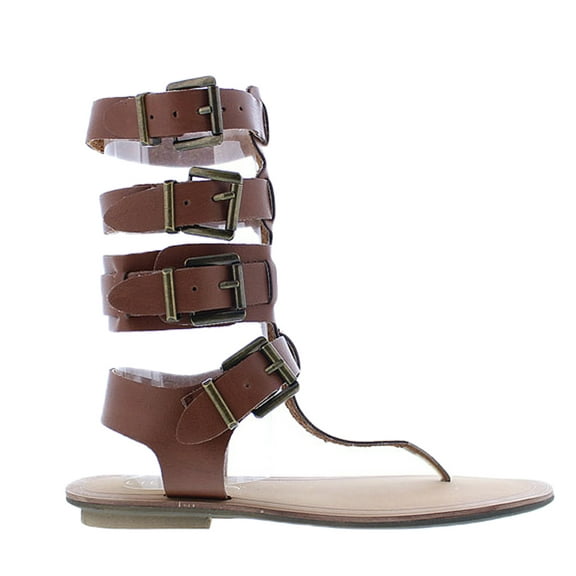 Liliana AVIS-3 Women Leatherette Strappy T-Strap Gladiator Thong Sandal - Cognac