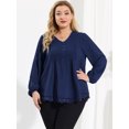 thumbnail image 4 of Women's Plus Size Casual Blouse Pleated V Neck Lace Solid Color Tops Navy Blue 4X, 4 of 6