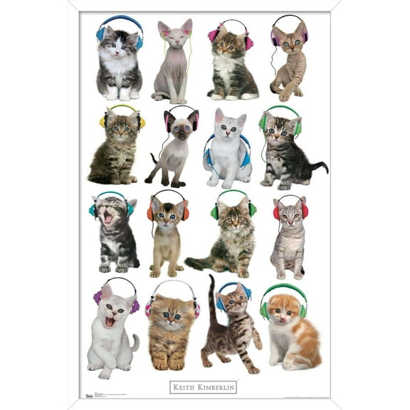 Keith Kimberlin - Kittens - Headphones Wall Poster, 14.725" x 22.375", Framed