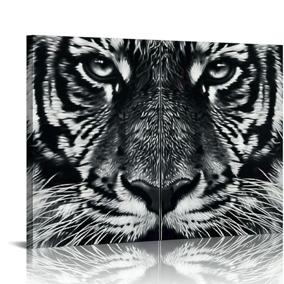 Acheng Black and White Tiger with Eye Staring and Beard Wall Art Painting Pictures Print On Canvas Animal The Picture for 20x16in