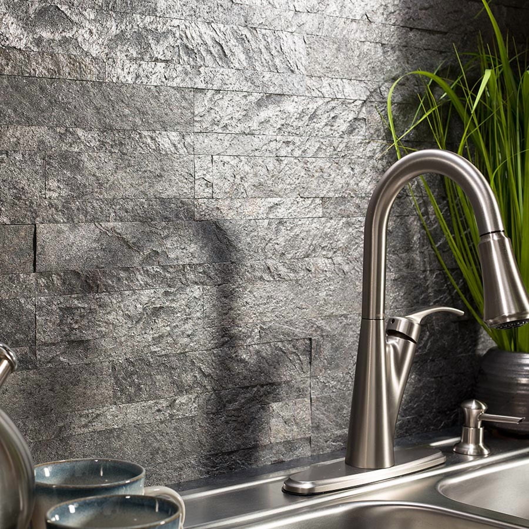 Aspect Peel and Stick Stone Overlay Kitchen Backsplash - Golden Sandstone (Approx. 15 sq ft Kit) - Easy DIY Tile Backsplash