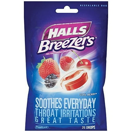 4 Pack Halls Breezers Pectin Cool Berry Throat Drops 25 Count