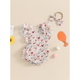 thumbnail image 3 of Bagilaanoe Newborn Baby Girl Summer Rompers Print Fly Sleeve Bodysuits + Headband 3M 6M 12M 18M Infant Ruffle One Piece Jumpsuit, 3 of 7
