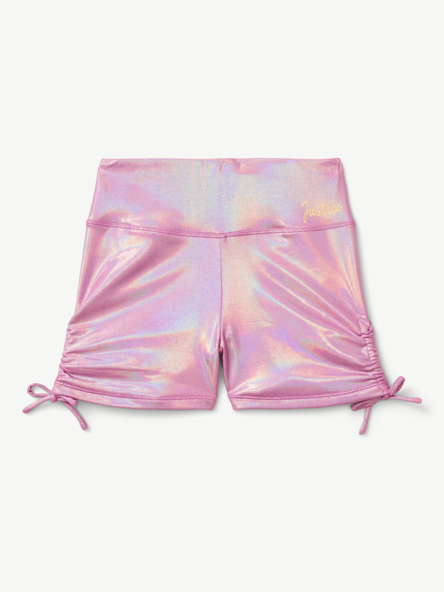Justice Girls Foil Dance Shorts for Gymnastics and Practice, Adjustable High Waist, Sizes XS-XL