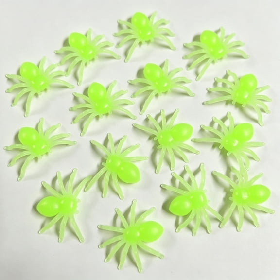 200 Pcs Fluorescent Green Plastic Fake Spiders 1.5x2.5cm - Mini Simulation Eight-Legged Spider, Party Prank Prop, Halloween Candy Bag Fillers, Holiday Atmosphere Decor Accessories