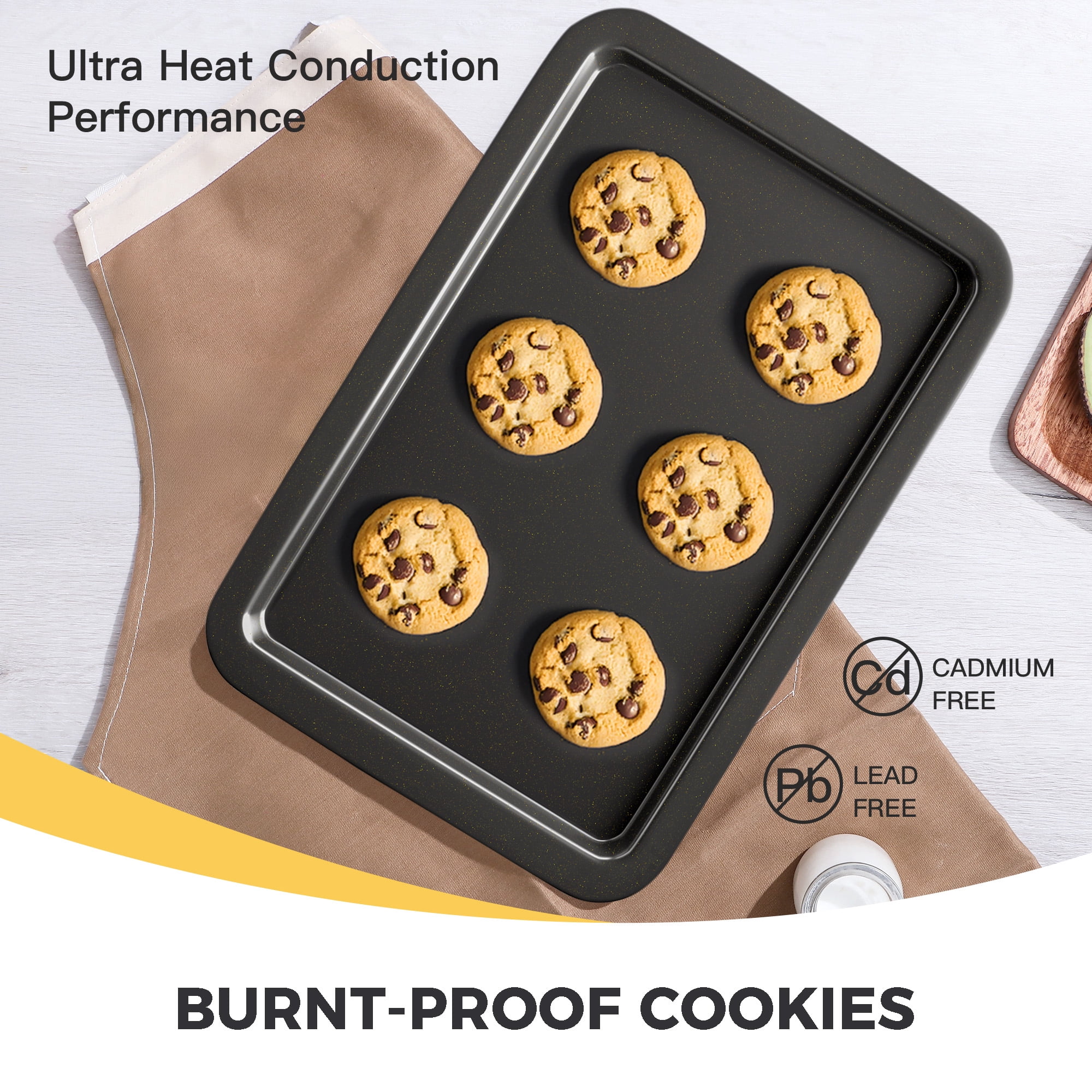 HONGBAKE XL Large Baking Sheet Pan, Cookie Sheet Pans for Baking, Cookie Sheets Nonstick Sets, Baking Trays for Oven, Baking Sheets for Oven with Wider Grips, Dishwasher Safe (3 Pack), Grey