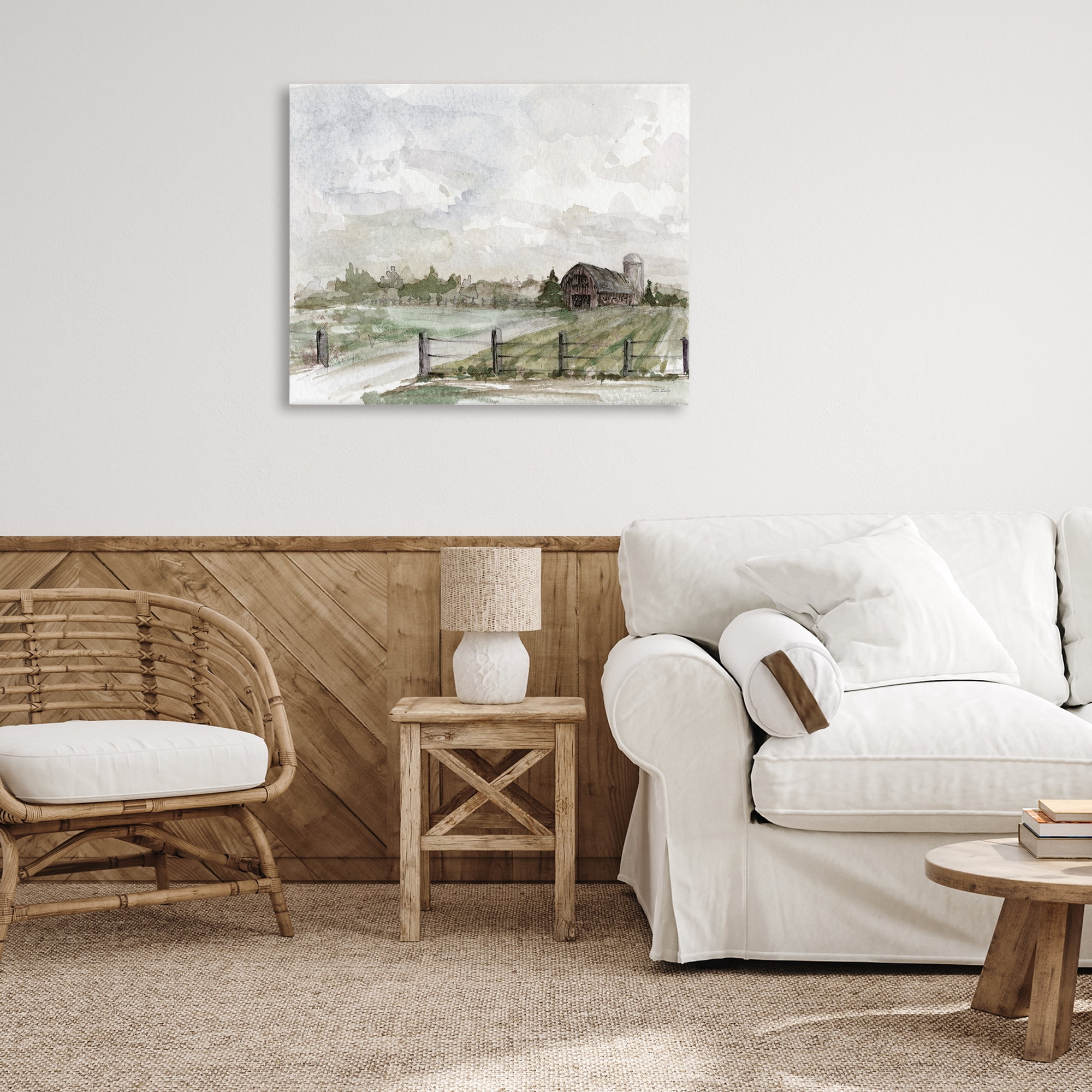 Stupell Industries Rustic Barn & Fence Landscape Painting Gallery Wrapped Canvas Art Print Wall Art, 40 x 30