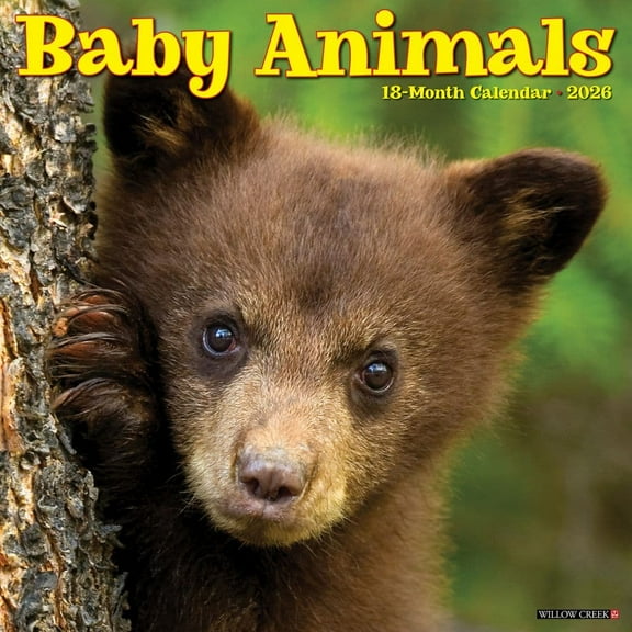 Willow Creek Press, Baby Animals 2026 Wall Calendar, 12'' X 12'', 18-Month Calendar with Stapled Binding