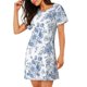 thumbnail image 2 of Balery Rose Flowers Camisón de manga corta con cuello redondo para mujer, cómodo y elegante., 2 of 6