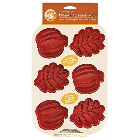 Wilton 6 Cavity Pumpkins & Leaves Silicone Baking Pan, Cupcake Muffins Bake Mold