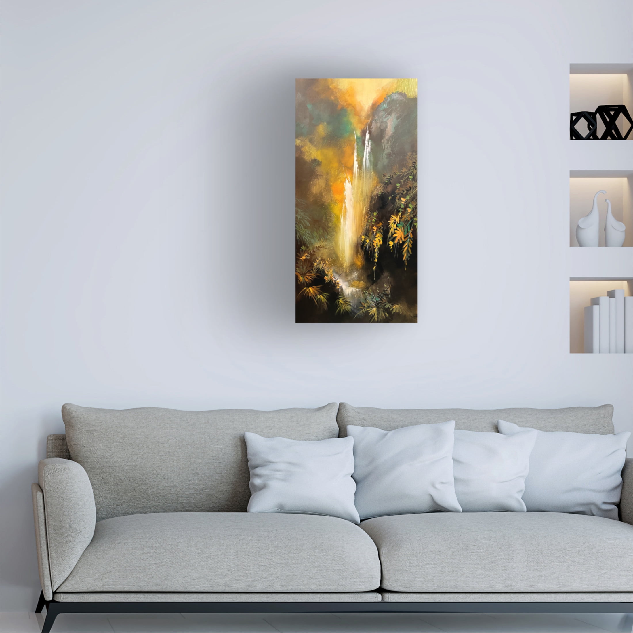 Canvas Wall Art - Thomas Leung 'Golden Falls' Wall Art for Living Room, Bedroom, or Office Décor by Trademark Fine Art - 12 x 24 Inches