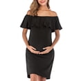 thumbnail image 2 of Sonducket Vestido de mujer Vestido de manga corta con hombros descubiertos Vestido de embarazada Falbala Tela de verano Prendas para la parte inferior del cuerpo negro SG, 2 of 6